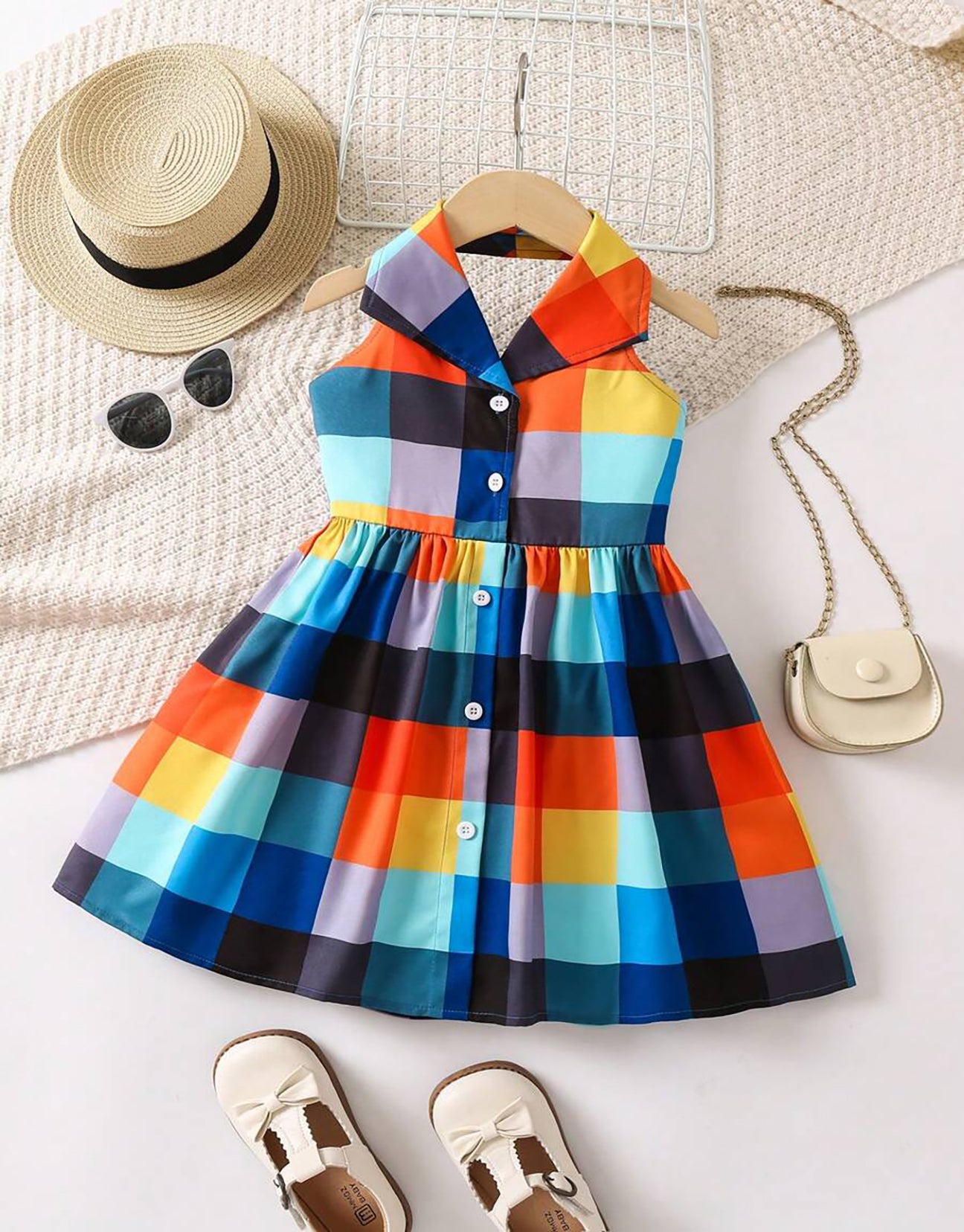 Multi Color Young Girl Collar Frock