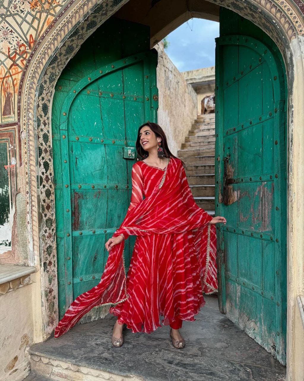 Georgette Digital Print Gown Pant With Dupatta Anarkali Gown Design