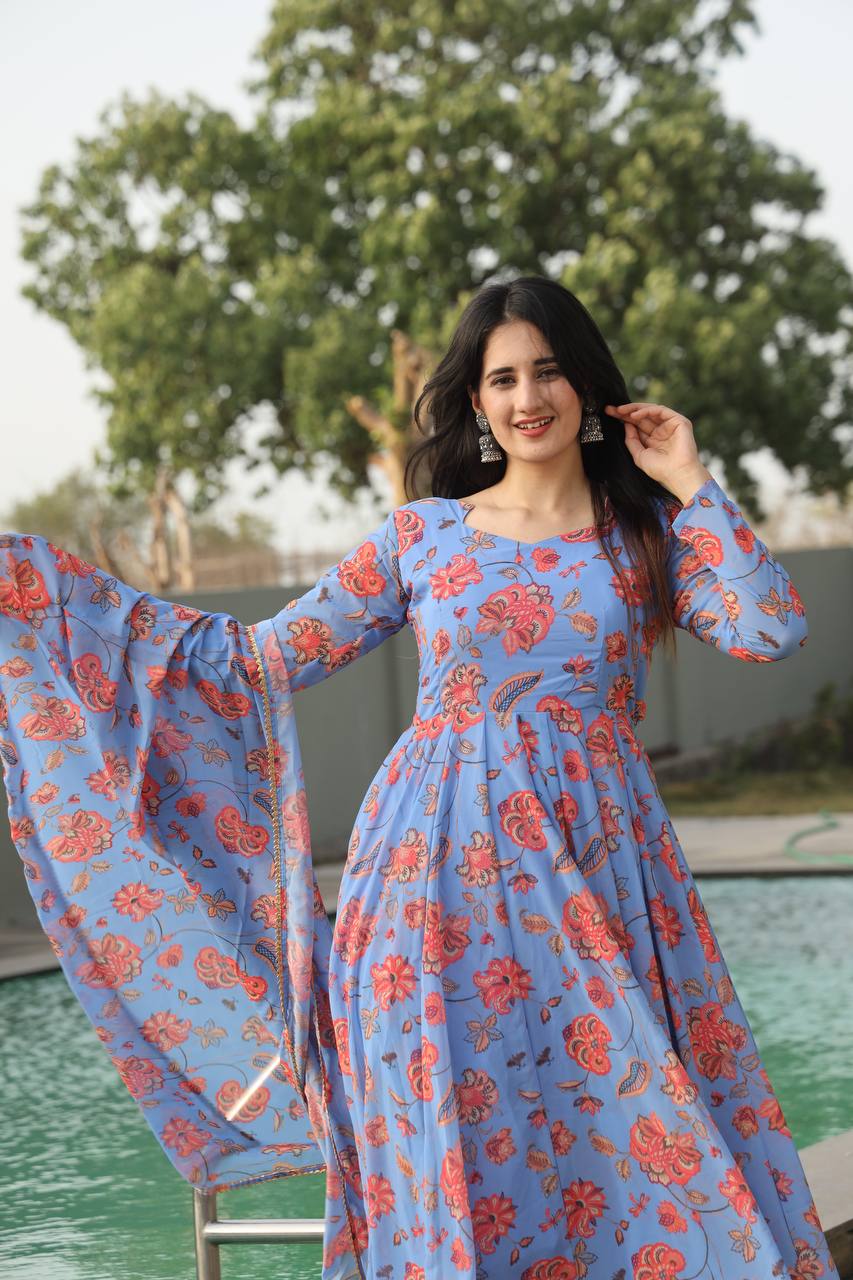 SKY BLUE COLOURED ANARKALI SUIT
