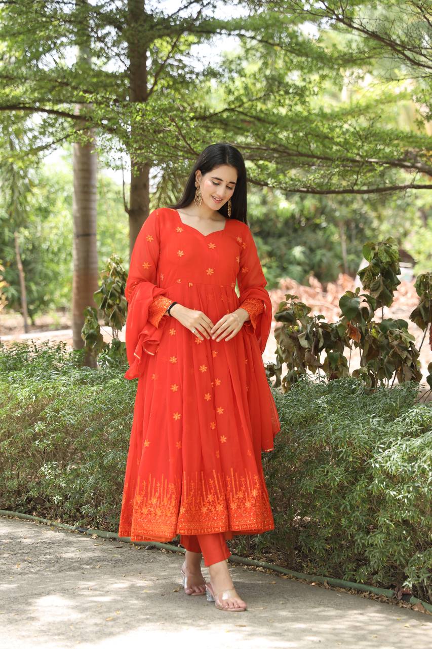 ORANGE COLOURED ANARKALI SUIT SET