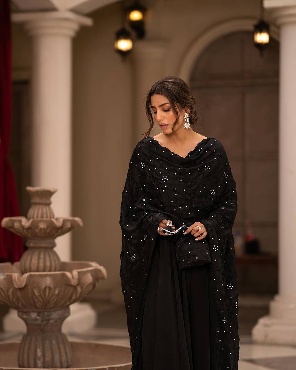 Cotton Anarkali Suit With Embroidered Mirror Work