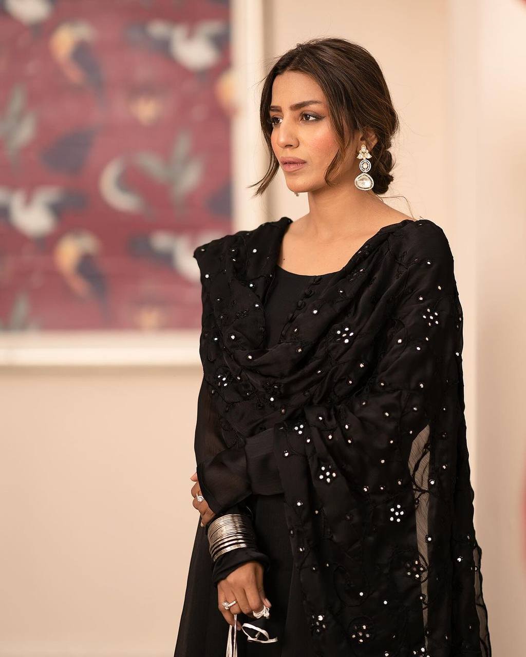 Cotton Anarkali Suit With Embroidered Mirror Work