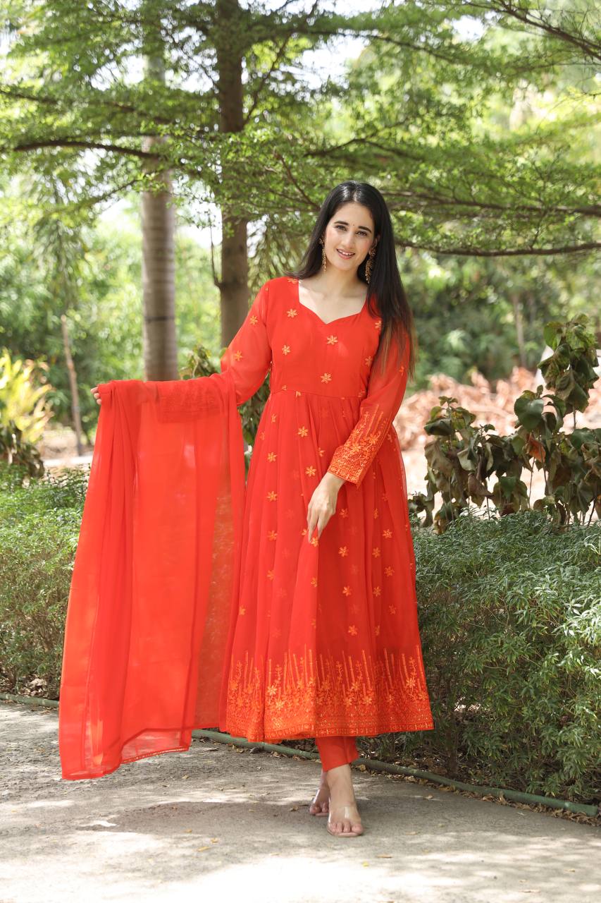 ORANGE COLOURED ANARKALI SUIT SET