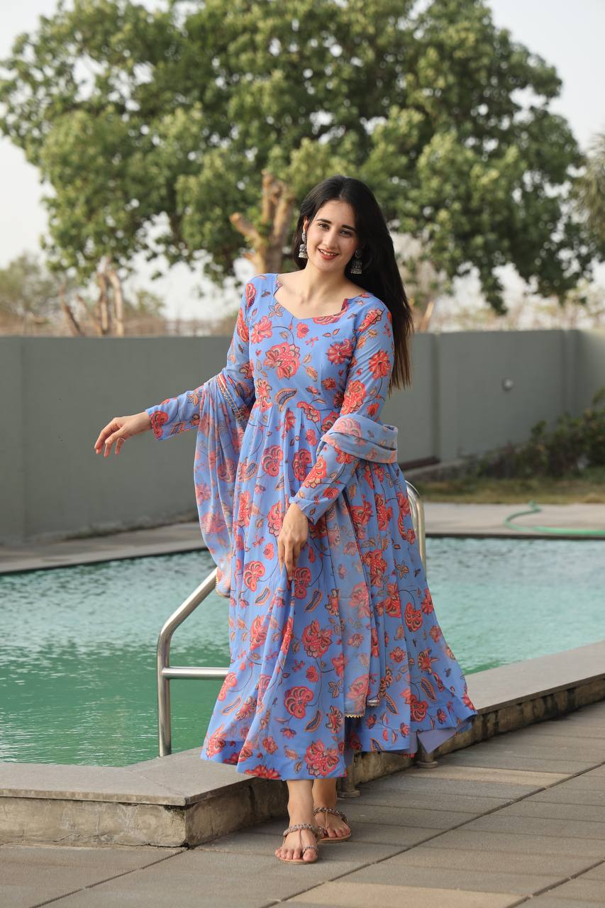 SKY BLUE COLOURED ANARKALI SUIT