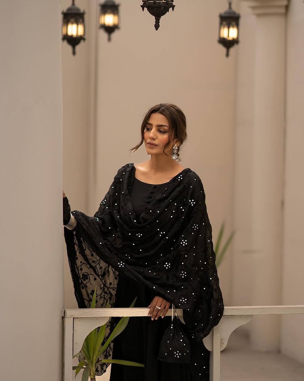 Cotton Anarkali Suit With Embroidered Mirror Work