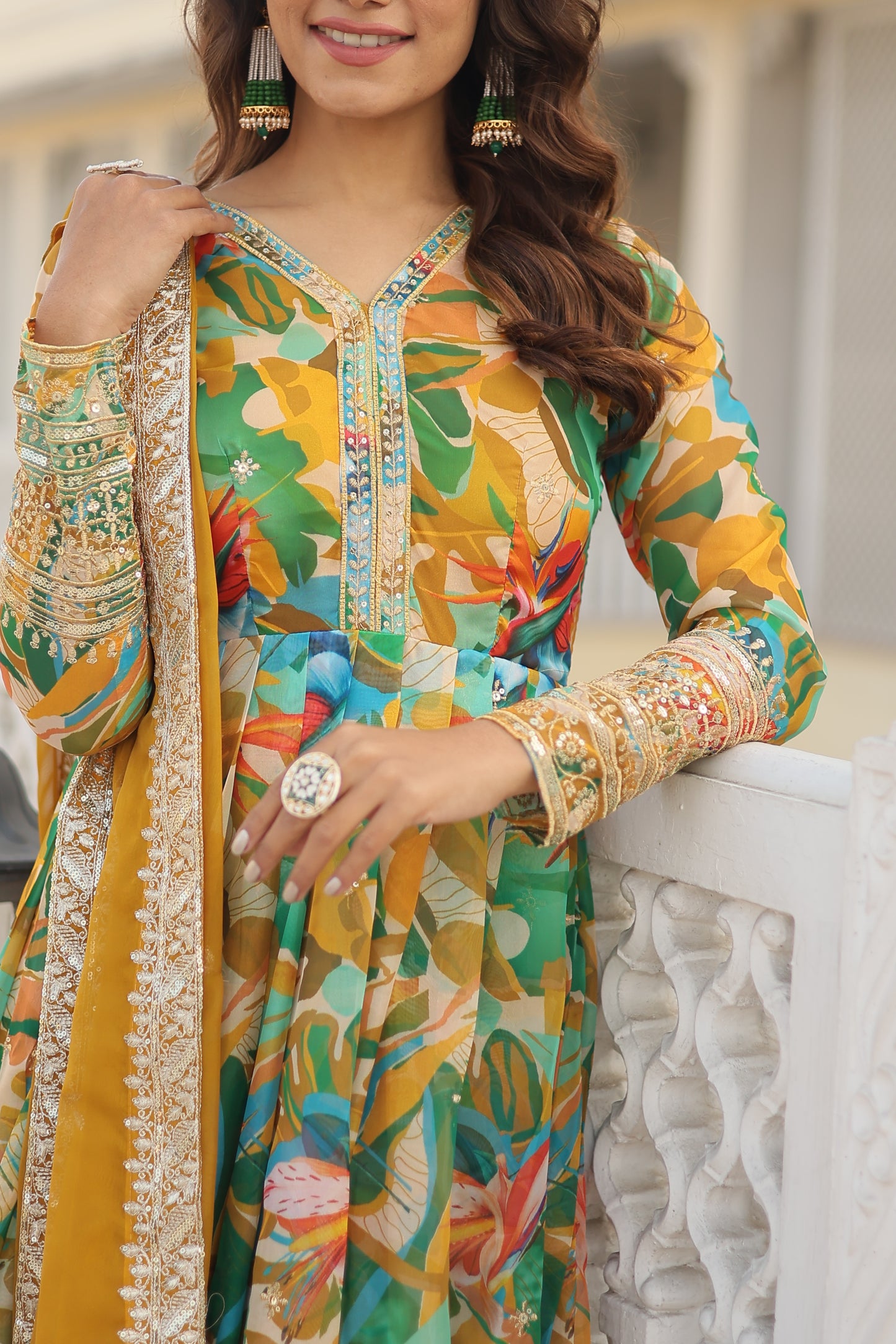 Russian Silk Floral Print Anarkali Kurta Set