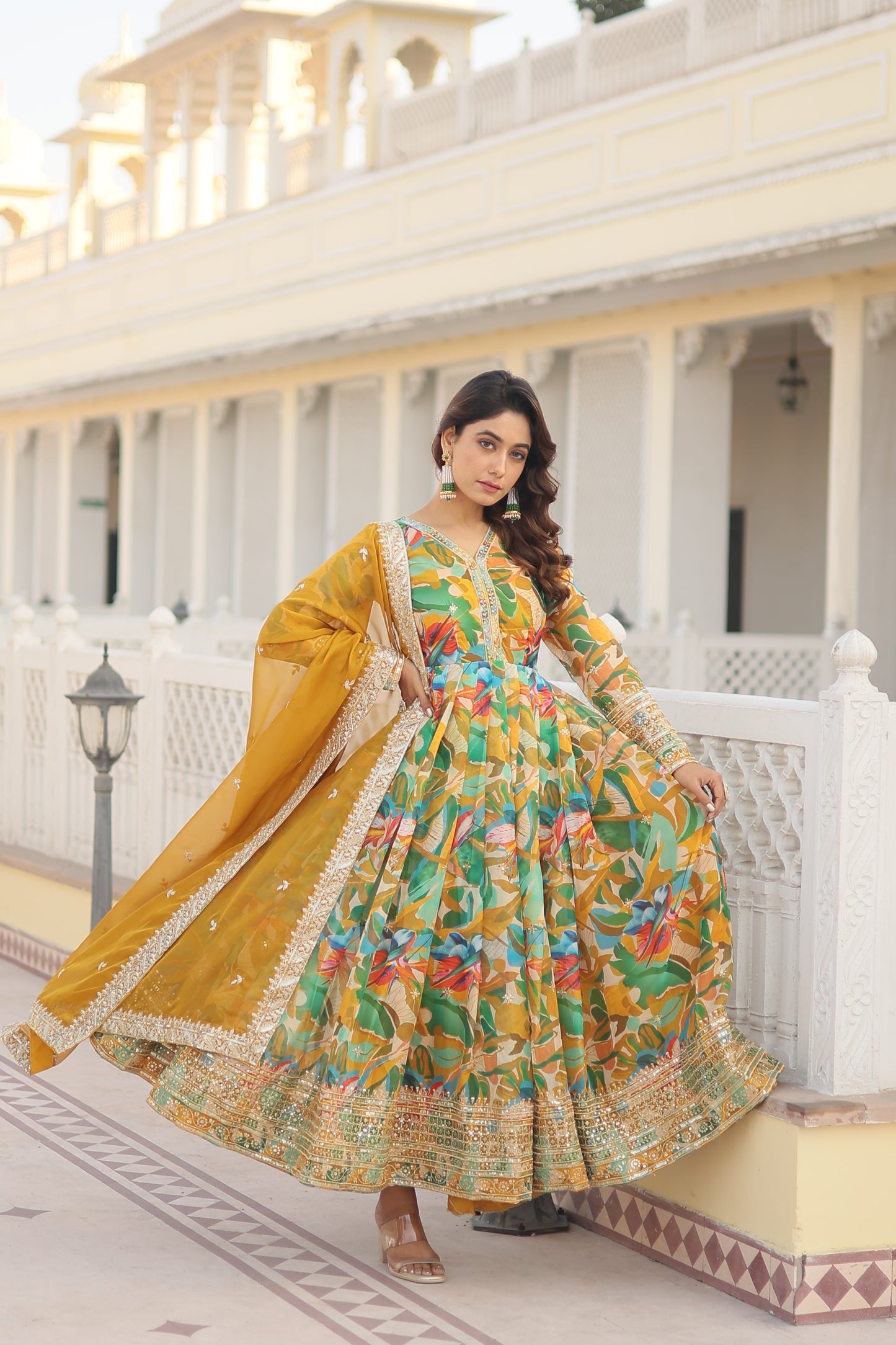 Russian Silk Floral Print Anarkali Kurta Set