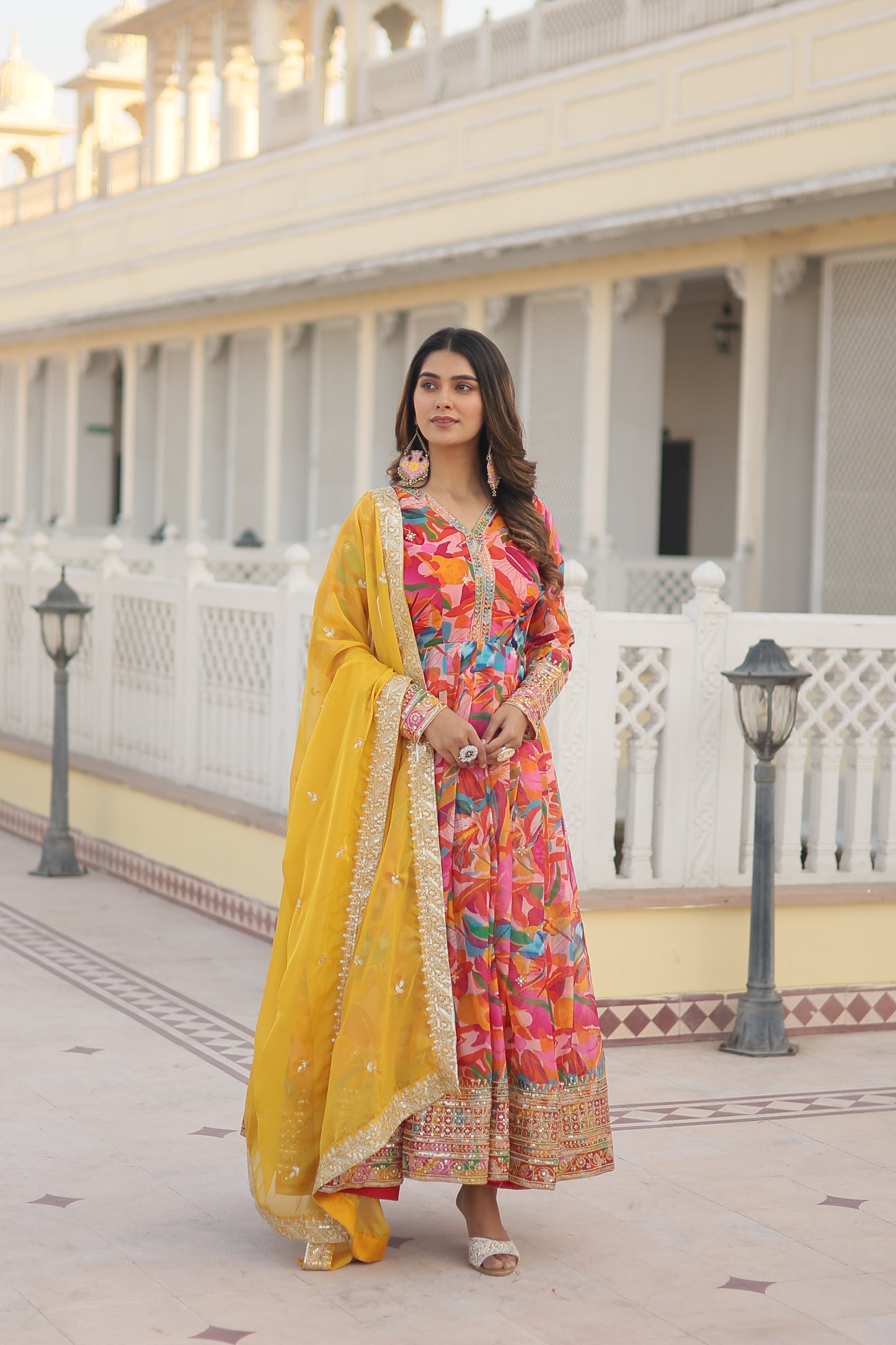 Russian Silk Floral Print Anarkali Kurta Set