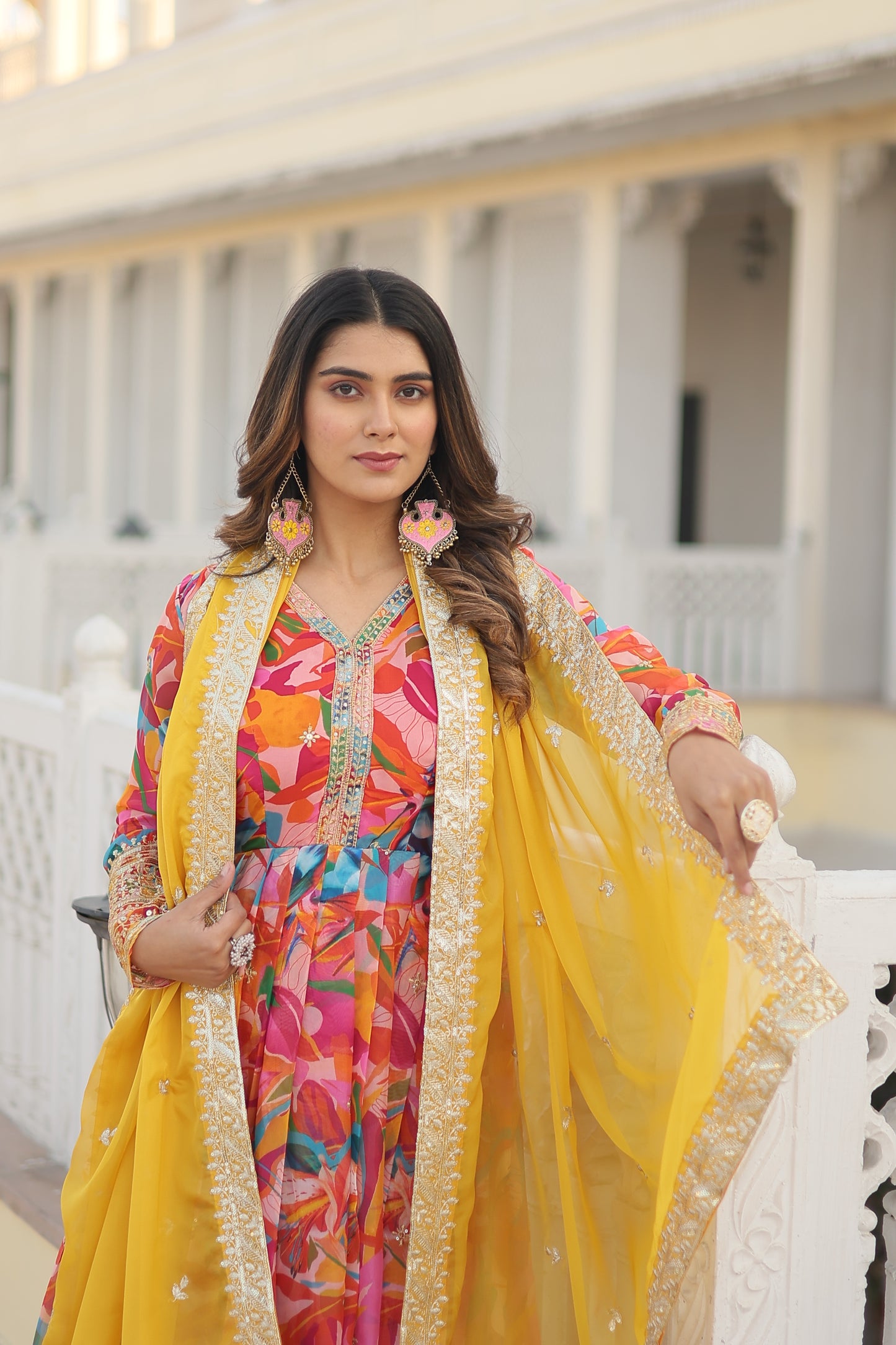 Russian Silk Floral Print Anarkali Kurta Set