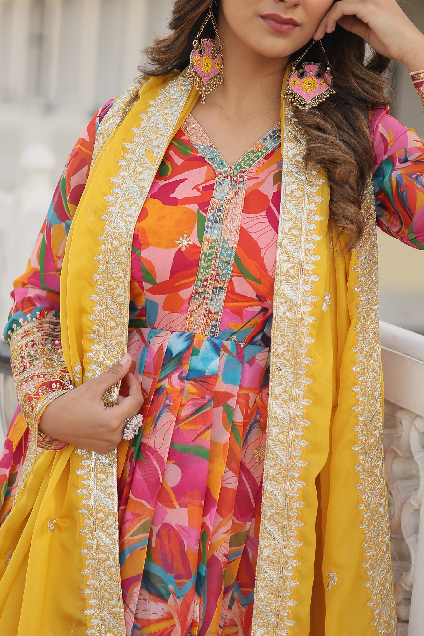 Russian Silk Floral Print Anarkali Kurta Set