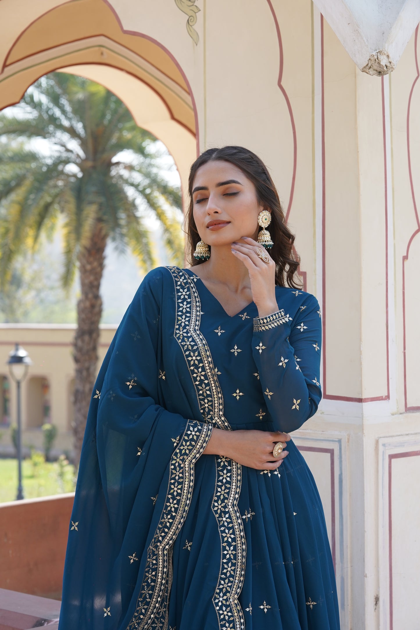 Full Flair Anarkali Gown With Embroidered Dupatta