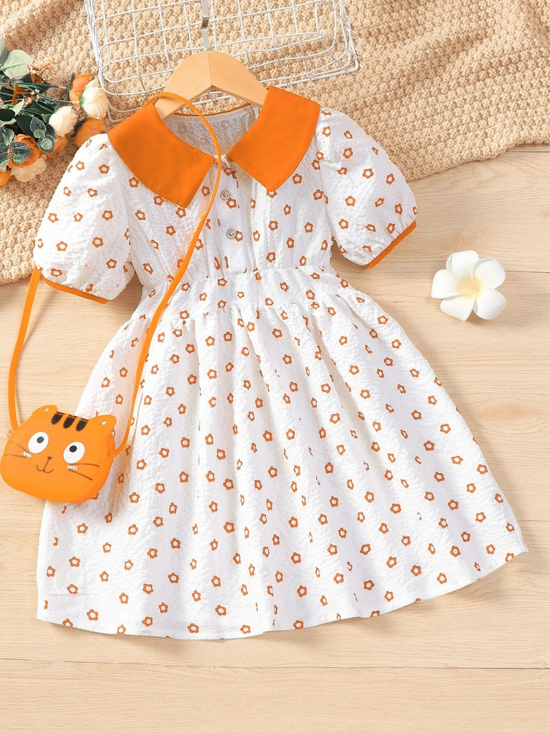 cute sweet baby girls doll collar comfortable breathable floral dress