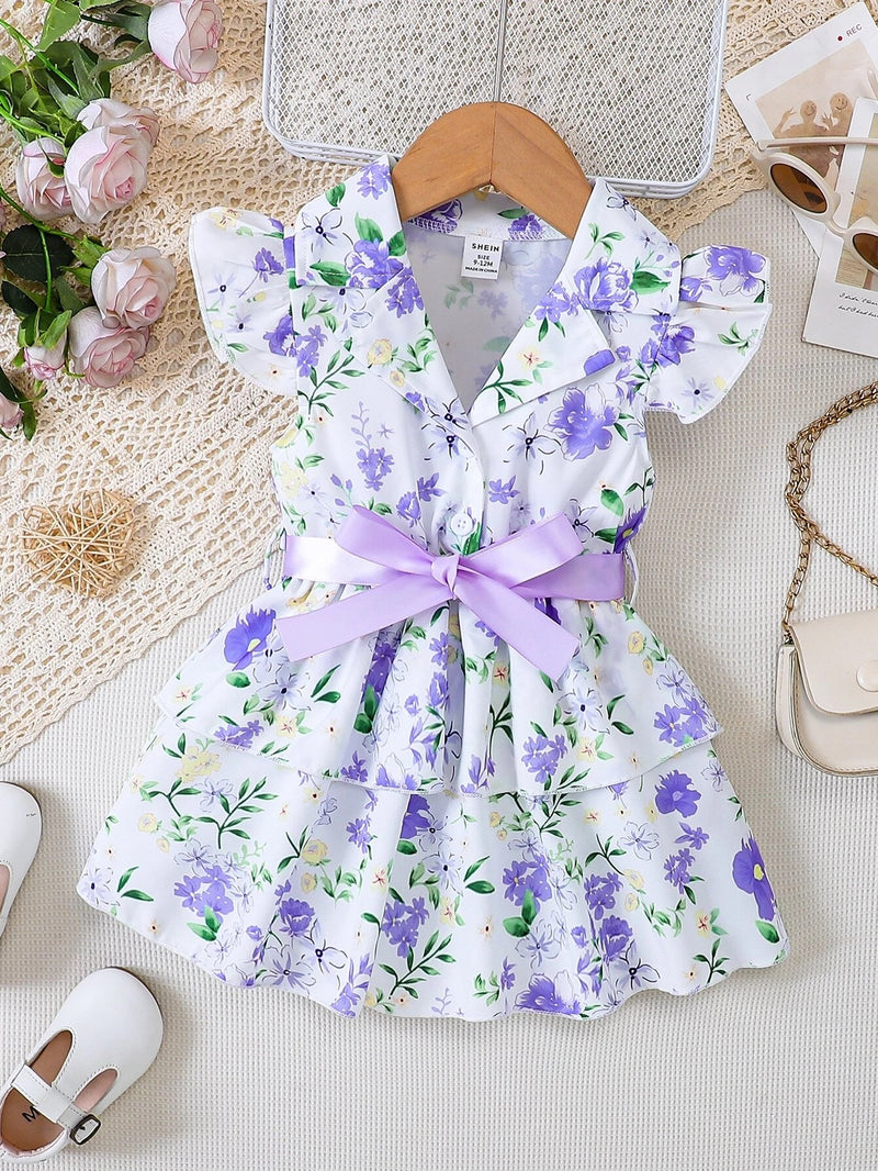 Toddler Girls Casual Dresses Floral Ruffled Sleeveless Sundress Swing Dress