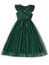 girls green bow applique party dress