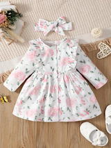 Baby Floral Print Ruffle Trim Dress