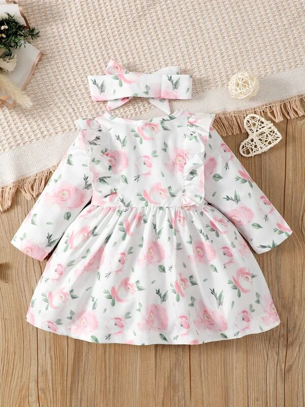 Baby Floral Print Ruffle Trim Dress