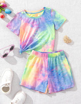 Girl's Tie Dye Set Graphic T-Shirt And Short Pair