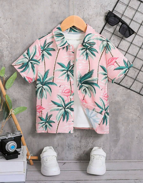 Boy's Tree Print Pink Color Shirt