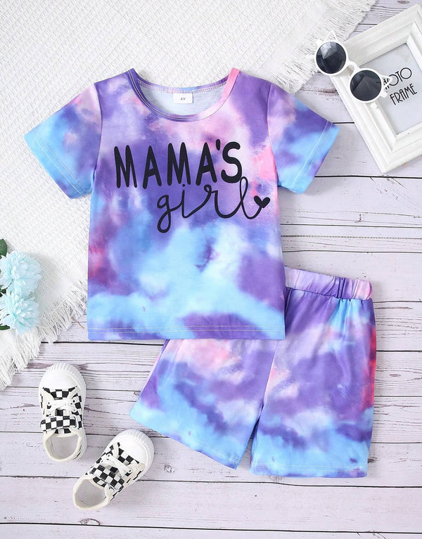 Girls Tie Dye Set Graphic T-Shirt And Short Pair