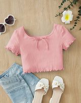 Girl's Pink Color Top-Short Set