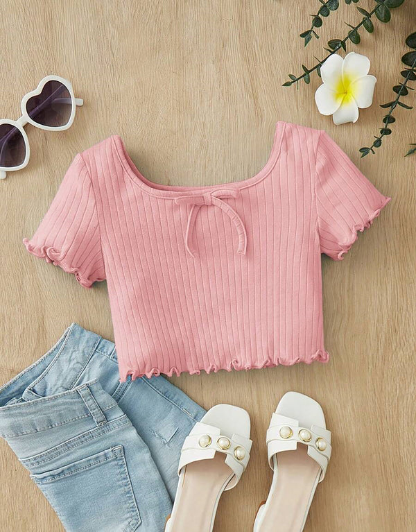 Girl's Pink Color Top-Short Set