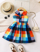 Multi Color Young Girl  Collar  Frock