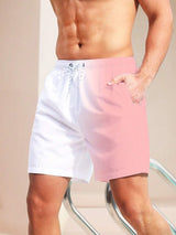 Men Two Tone Drawstring Waist Swim Shorts