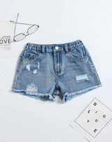 Girls Ripped Hem Denim Shorts