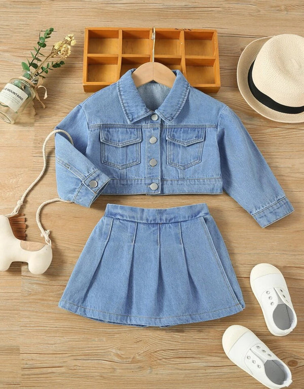 Denim Blue Jacket & Fold Pleated Shorts