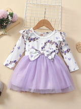 Long Sleeve Bow Tulle Princess Flower Girls Dresses