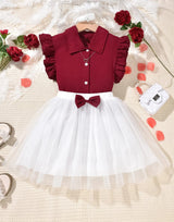 Maroon Top White Skirt Dress