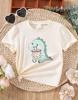 Girl's Cream Color Cartoon Print T-Shirt