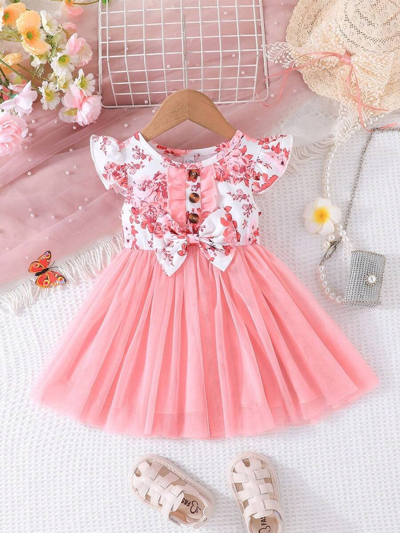 toddler girls floral print butterfly sleeve dress