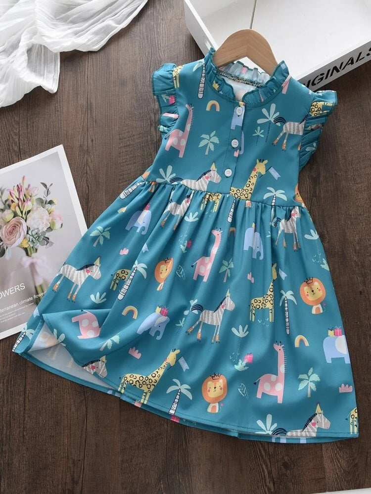 Girls Teal Rayon Frocks & Dresses