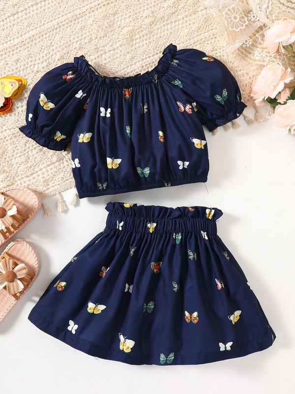 Baby Butterfly Print Top & Skirt