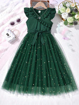 girls green bow applique party dress