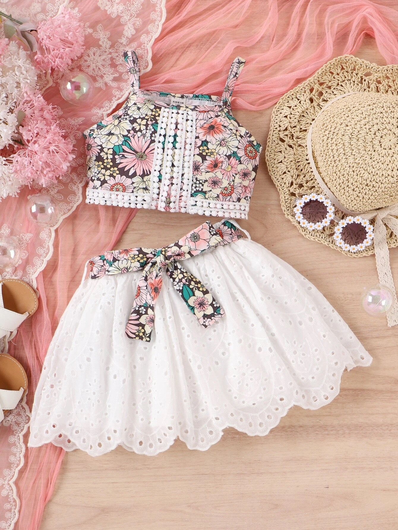 Polyester Floral Print Slim Fit Blouse and Skirt Set