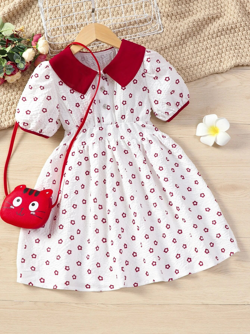 cute sweet baby girls doll collar comfortable breathable floral dress