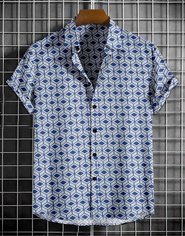 Men's Shirt Line Pattern Print Blue color