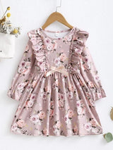 Toddler Girls Ditsy Floral Ruffle Trim Corduroy Smock Dress