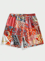 Patchwork Paisley Printed Drawstring Shorts For Summer