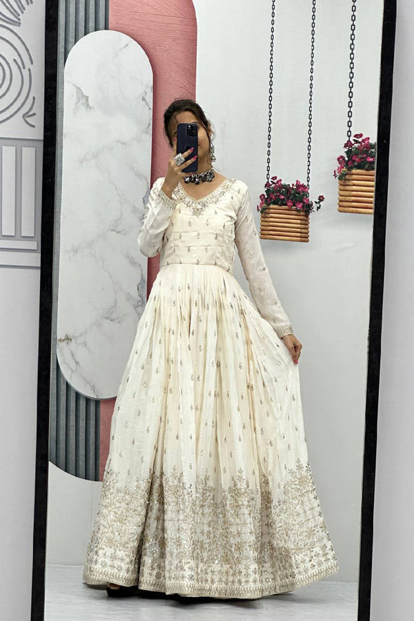 WHITE BEIGE ANARKALI SUIT