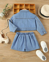 Denim Blue Jacket & Fold Pleated Shorts