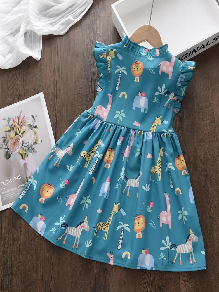 Girls Teal Rayon Frocks & Dresses