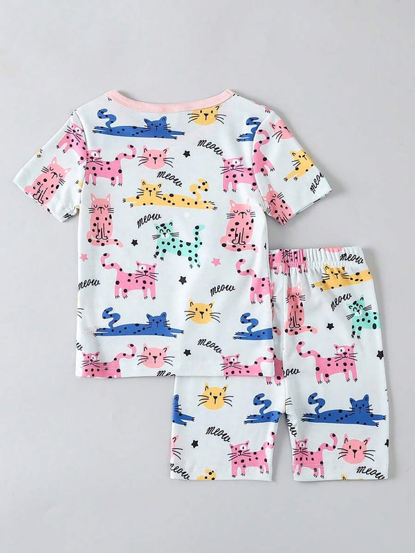 Cute Cartoon Print T-shirt and Shorts