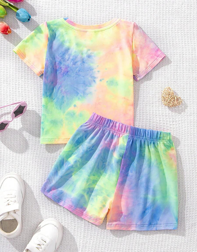 Girl's Tie Dye Set Graphic T-Shirt And Short Pair