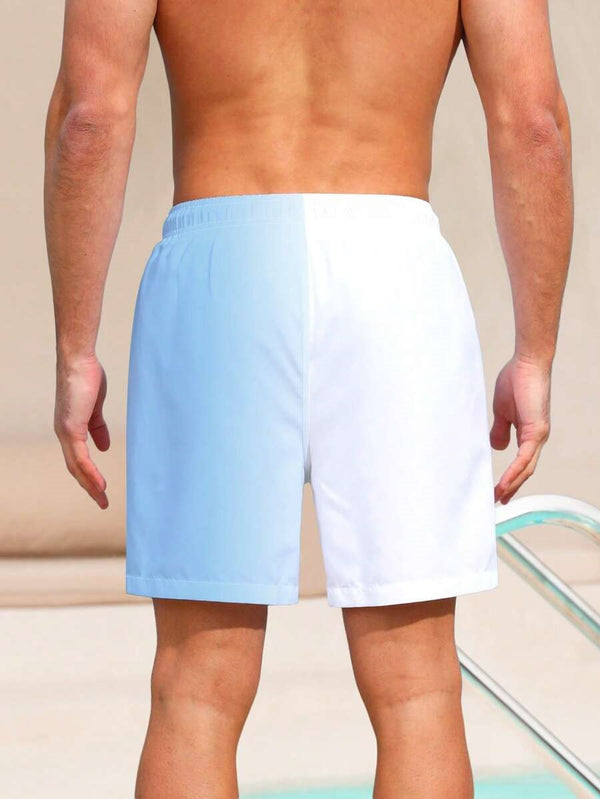 Men Two Tone Drawstring Waist Swim Shorts