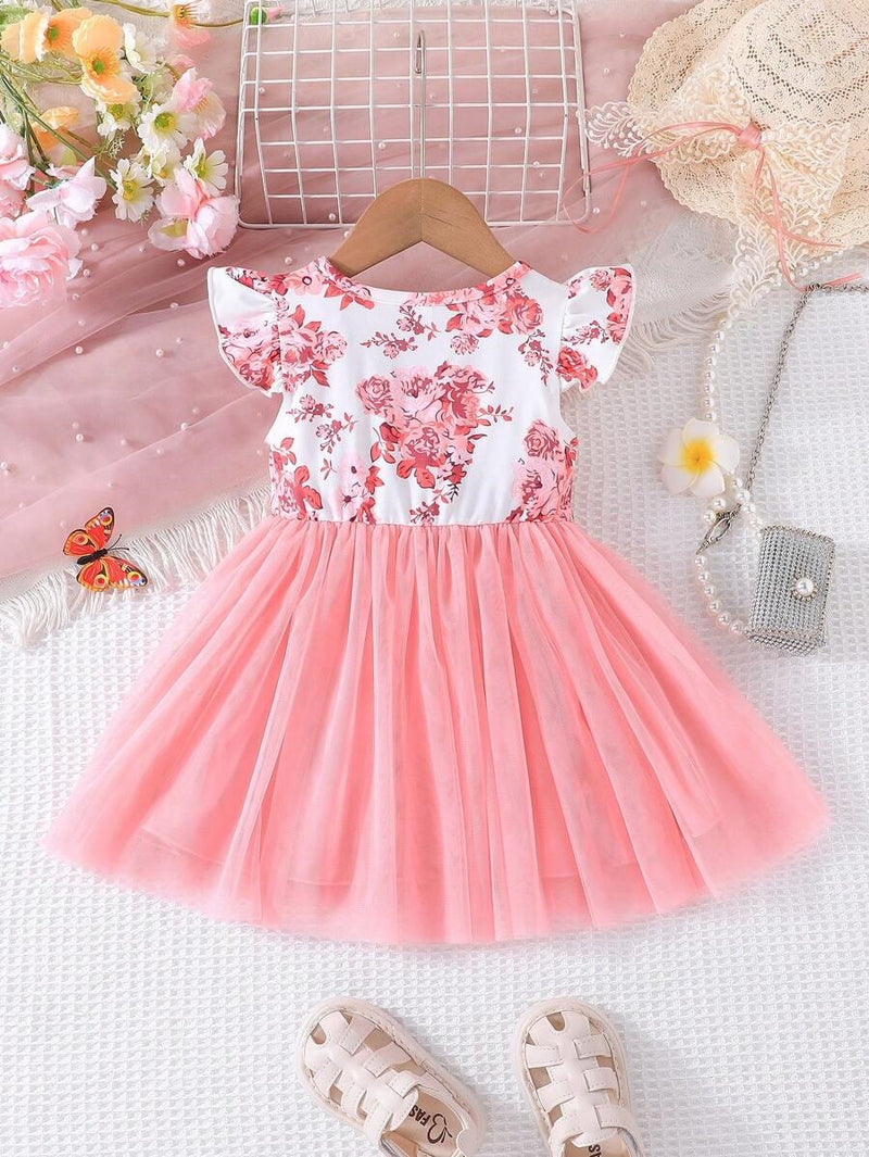 toddler girls floral print butterfly sleeve dress