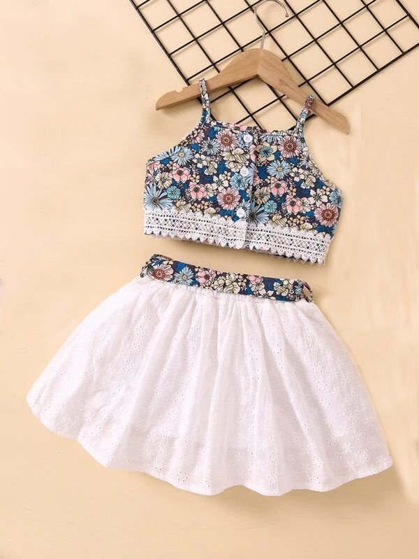 Polyester Floral Print Slim Fit Blouse and Skirt Set