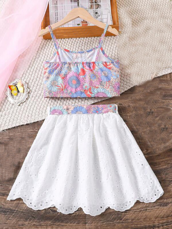 Polyester Floral Print Slim Fit Blouse and Skirt Set